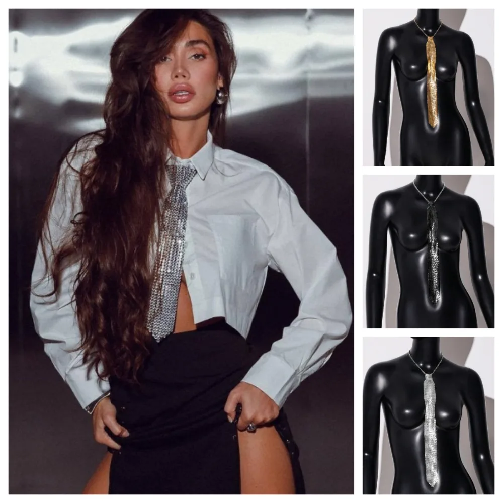 

Блестящий узкий галстук со стразами и кристаллами, регулируемое ожерелье, металлический галстук с блестками, мягкий золотой блестящий галстук, аксессуары для костюма