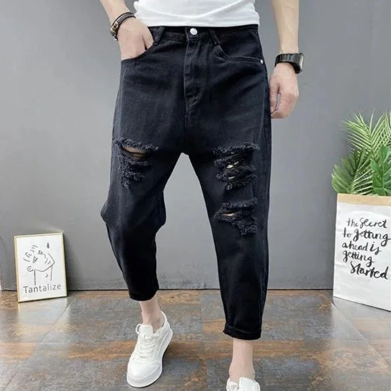 

Tapered Men's Jeans Autumn Clothing Kpop Korean Style Trousers Casual Japanese Street Y2k Vintage Wide Leg Xs Male Cowboy Pants