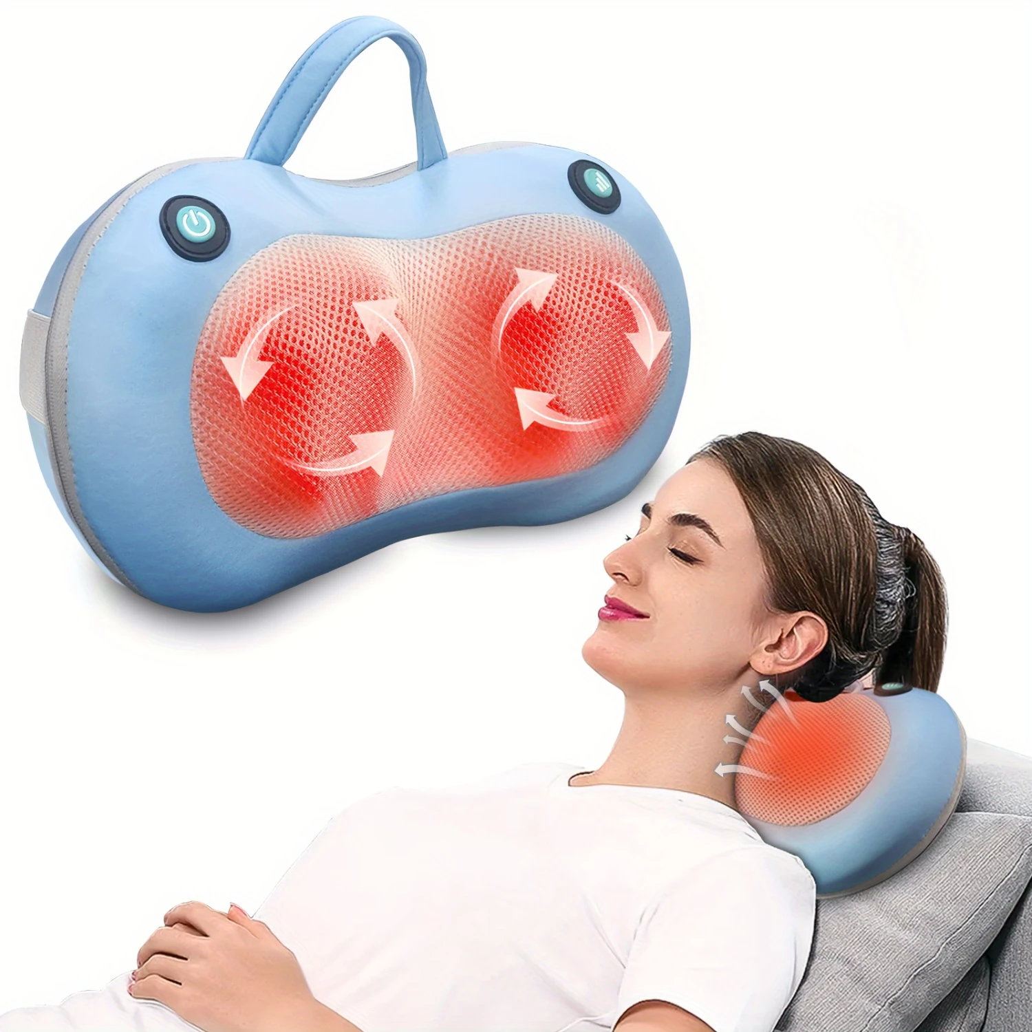 

Rechargeable Shiatsu Massage Pillow - Back Massager with Heat for Whole Body, Neck, Shoulders, Legs, and Foot Pain Relief - Per
