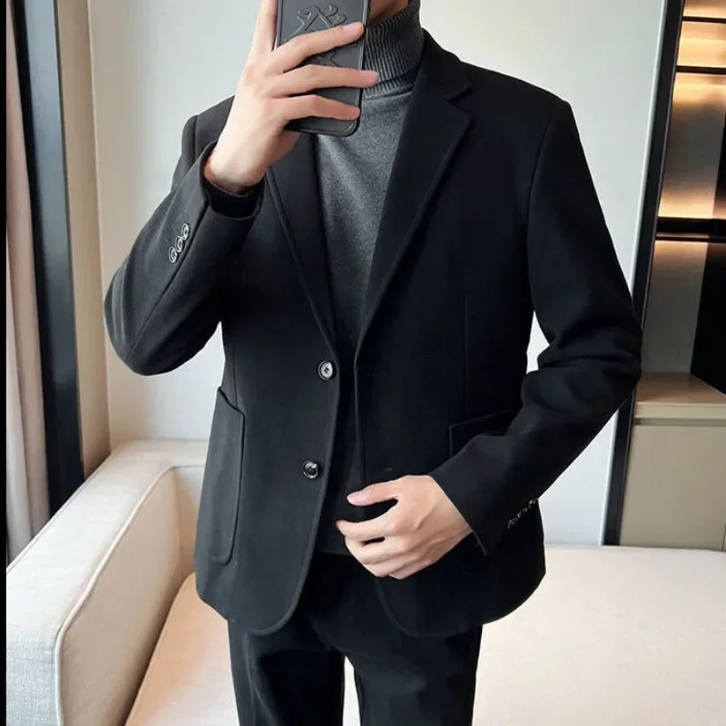 Double Breasted Youth 2 Piece Outfit Set Male Korean Clothes Spring Autumn Ceremony Luxury Pants Full Men\'s Suits and Blazers