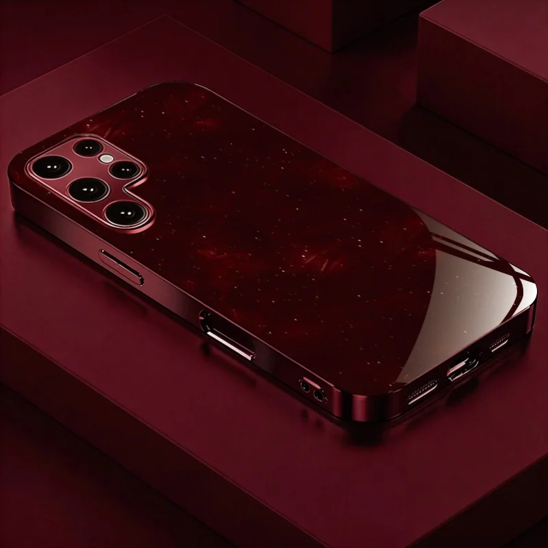 Deep Red Star River Pattern Glass Phone Case Suitable for Samsung Galaxy S26 S25 S24 S22 S21 S20 FE/Ultra/Plus Anti Drop