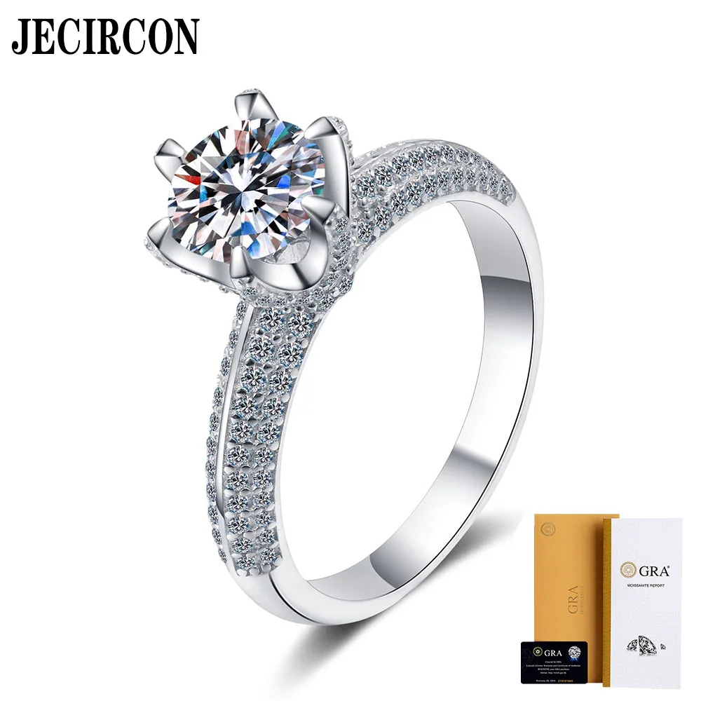 

JECIRCON S925 Sterling Silver Ring for Women PT950 Gold Sparkling Round Moissanite Wedding Band New Style Jewelry 1ct/1.5ct/2ct