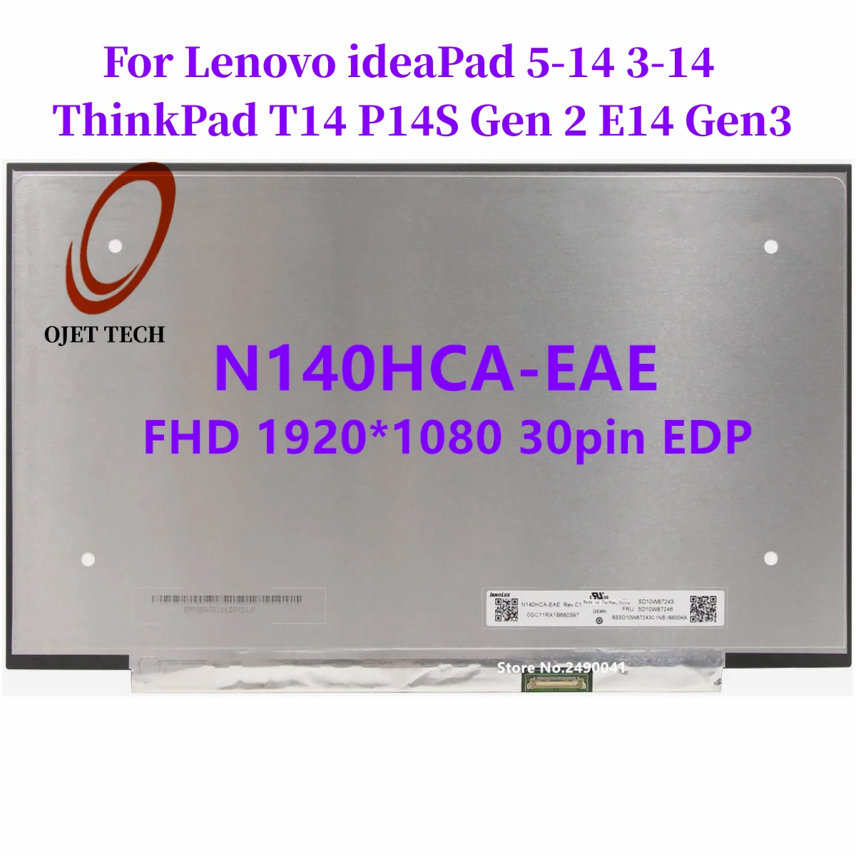 New 14.0 IPS Laptop LCD Screen  B140HAN04.E For Lenovo ideaPad 5-14 3-14 ThinkPad T14 P14s Gen 2 E14 Gen 3 Gen4 30pin