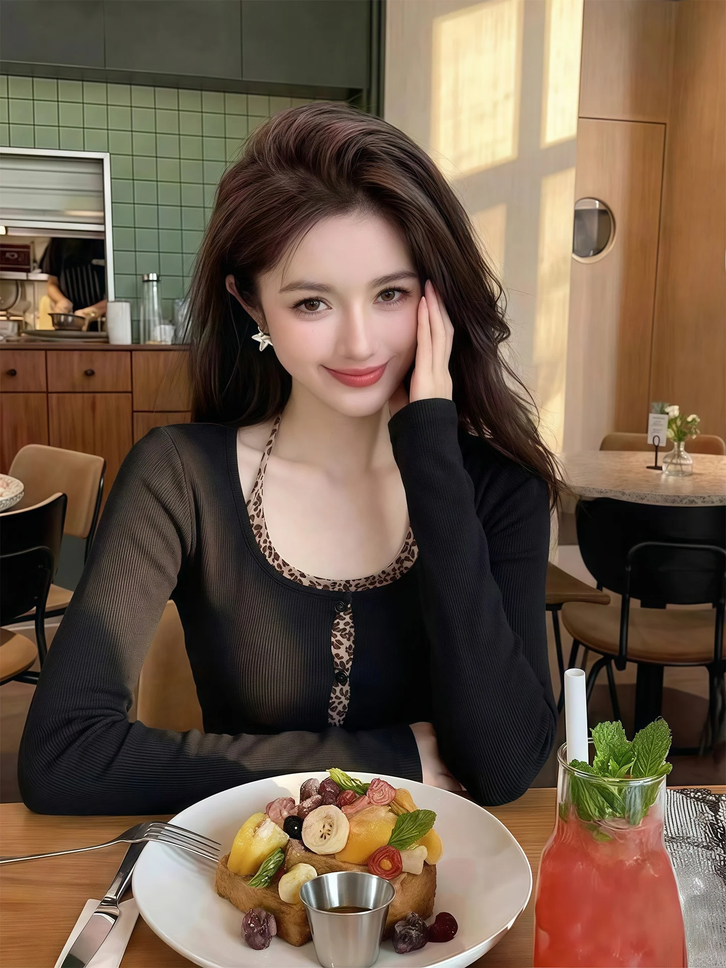 

Американский модный женский комплект из двух предметов: топ с длинным рукавом и леопардовым принтом и многослойная короткая юбка