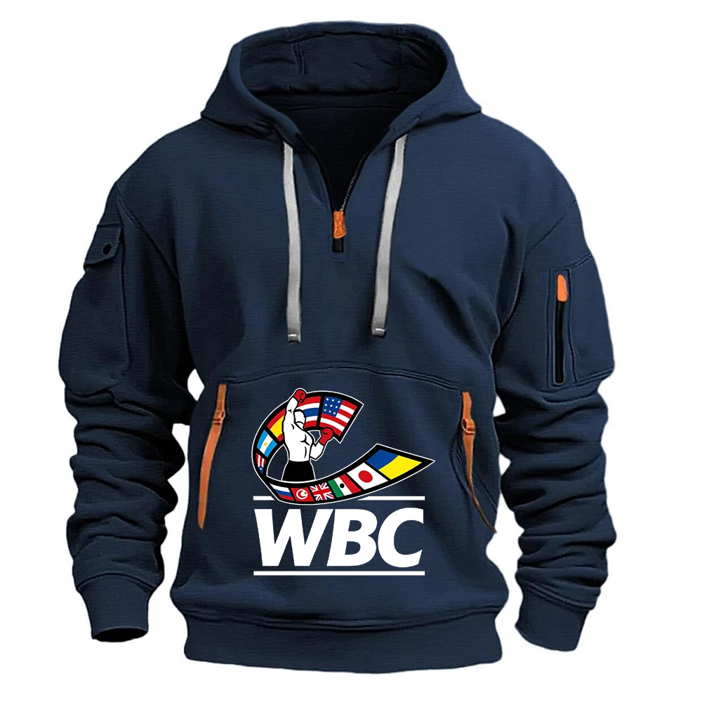 WBC New Men's Sports Zipper Arm Pocket Loose Casual Sweatshirt Dropped Jacket Pullover Hoodies Practical fabric
