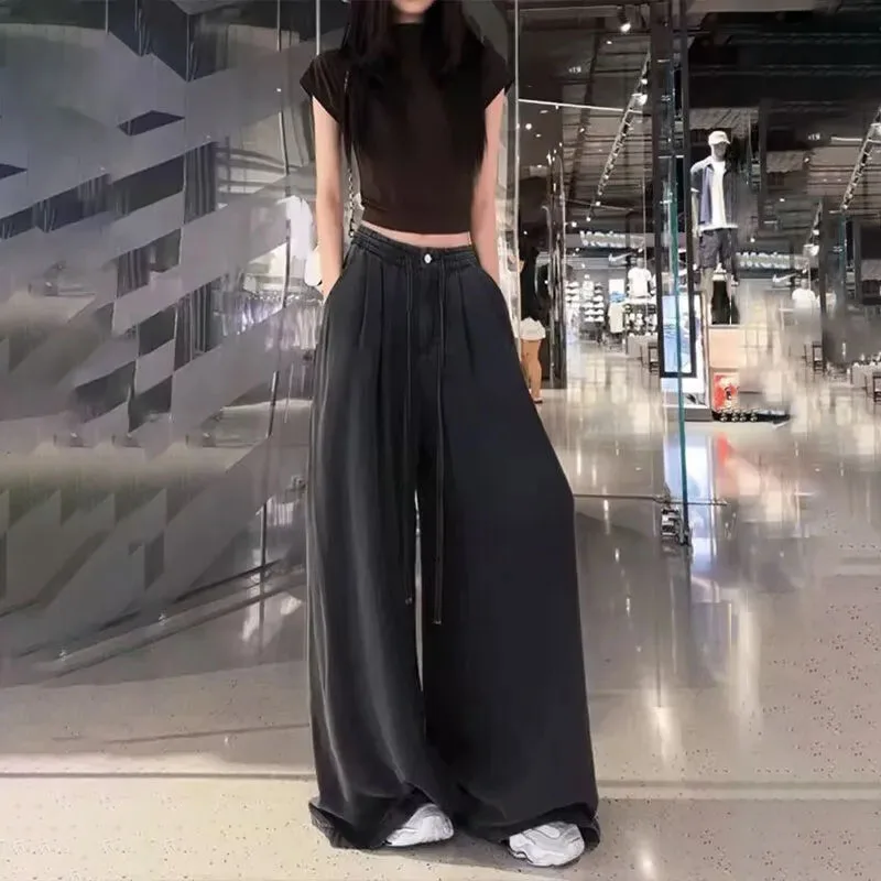 جديد إمرأة امتدت الخصر لينة الجينز الربيع الصيف رقيقة تصميم مع ثنى جيد واسعة الساق السراويل الإناث عارضة سراويل جينز 4XL