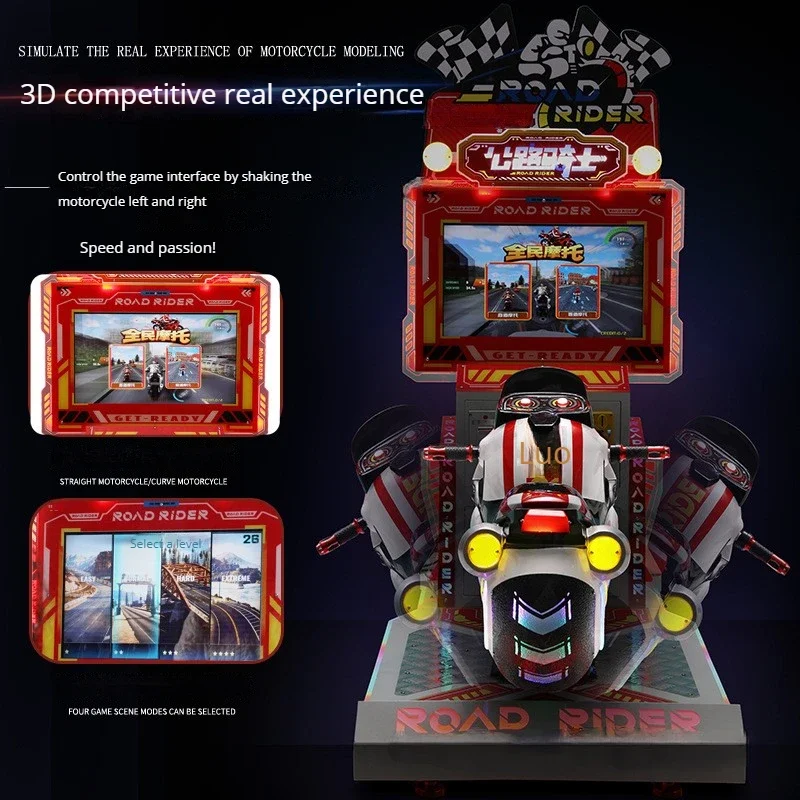 Coin operated road riders motorcycles commercial amusement parks children small video game consoles