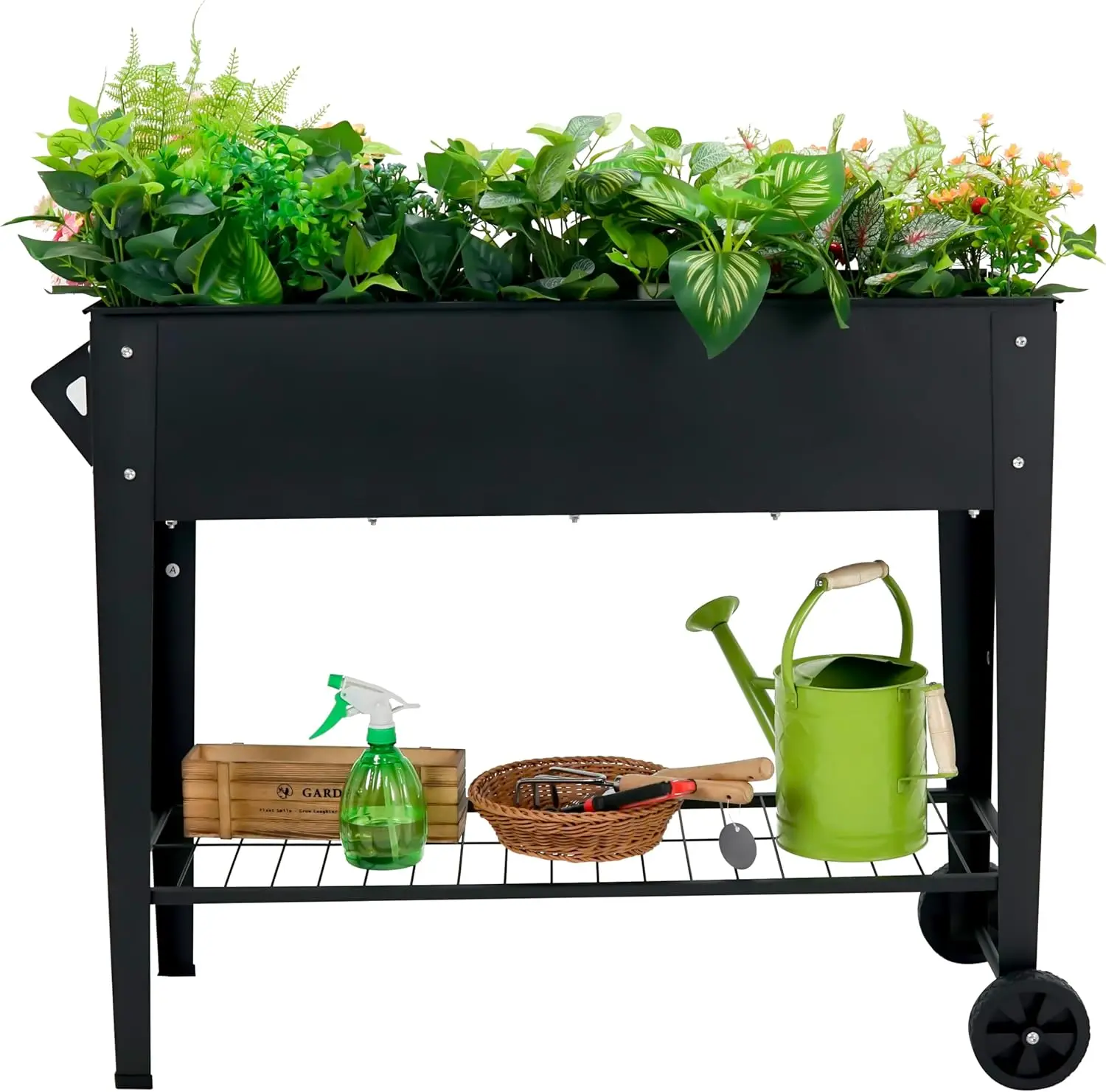 

Raised Garden Bed with Wheels and Storage for Patio, 31.6x14.6 Inch Metal Planter Box for Vegetables Herbs