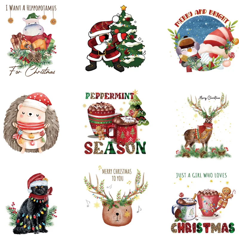 

9piece Preparing for Christmas Transfers Printing Iron On Patches For Clothing Press Transfer Words DIY Applique On Clothes Acce