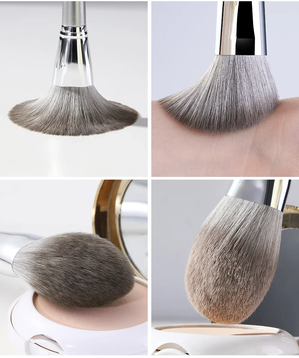 14 stuks zilveren make-up kwasten set poedergrijs blush concealer foundation oogschaduw eyeliner oogcosmetica gezicht schoonheidstools