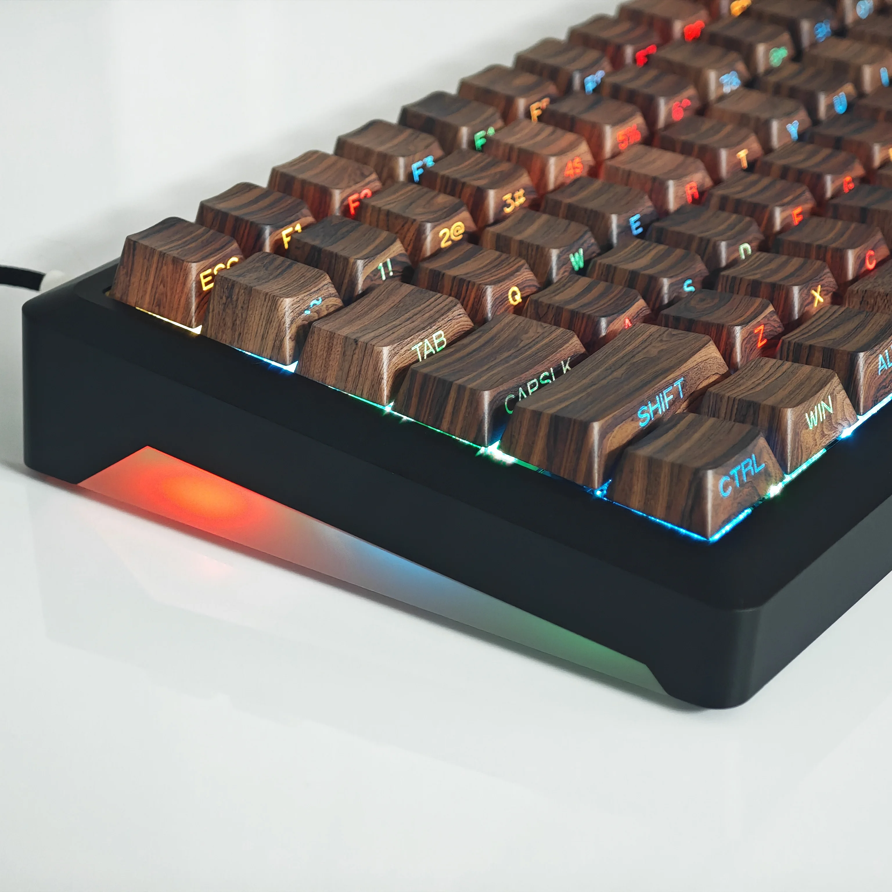 YMDK 136 Keys Walnut Keycaps Side Light Transmitting Key Cap PBT Dye Sublimation Cherry Profile for Mechanical Keyboard