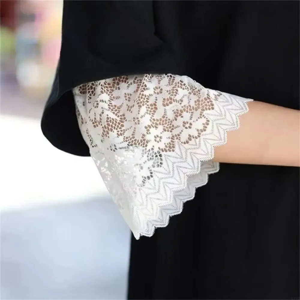 Fashion Soft Lace Sleeves Solid Color Breathable Decorative Cuffs Elastic Wrist Mesh Bell Sleeves for Casual Outfits