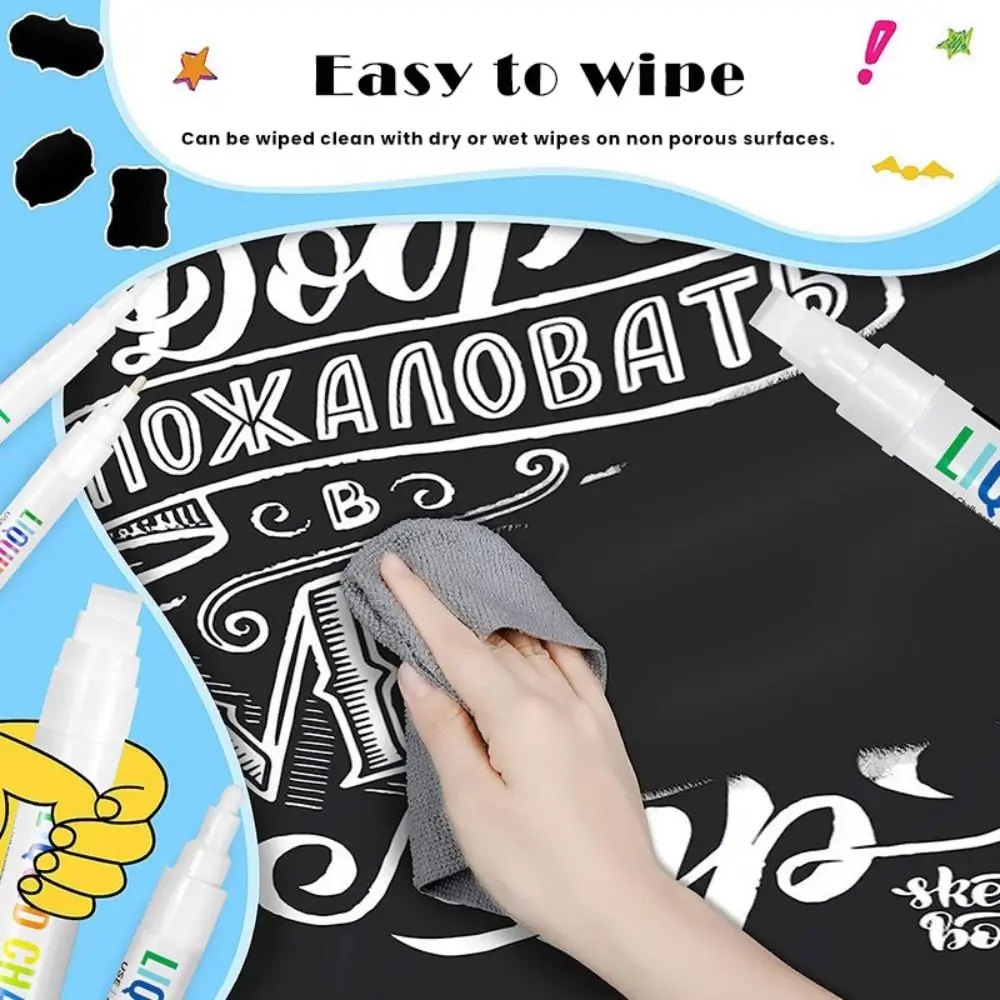 

8/12Colors Erasable Liquid Chalk Pen Multi-Color Dust-free Art Marker Pen Water-soluble Handwriting Fluorescent Pen