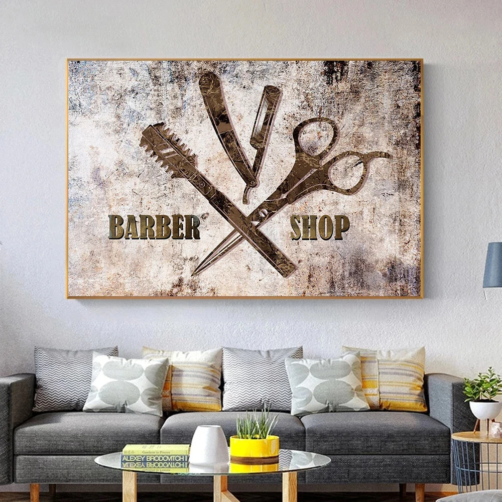 Modern Barber Shop Sign Print Scissor Comb Poster Canvas Painting Hairdressers Shop Wall Pictures Home Room Decor Cuadros