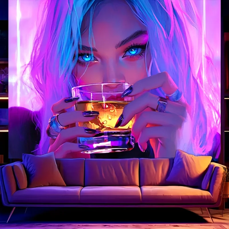 Neon Glamour Girl Tapestry: Perfect for Bedroom Decor and,Vibrant and Stylish Design, Ideal for Adding a Pop of Color and Energy