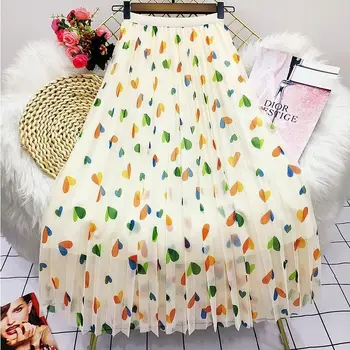 女性のための幾何学的な植物と花のボールガウン,伸縮性のあるハイウエスト,プリーツ膝丈スカート,カジュアルウェア,対照的な色,春,夏