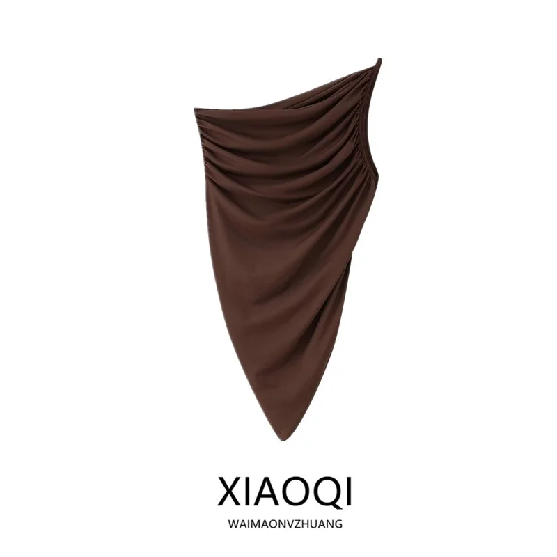 

Spring 2025 Women's Faionable Folded Decoration Asymmetric Svel One-Piece New Arrival Versatile Mid-Waist ort-Pants