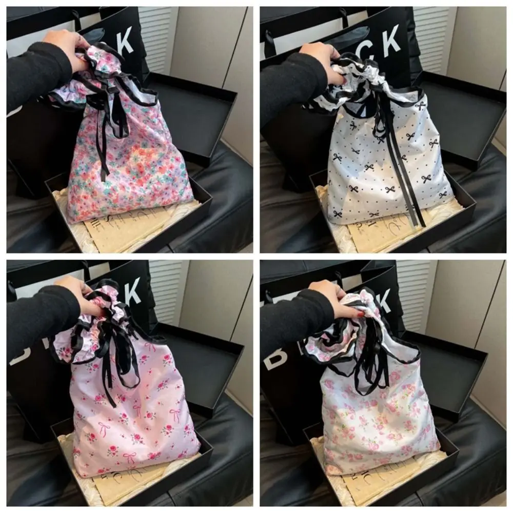 

Fashion Cloth Floral Shoulder Bag Large Capacity Portable Crossbody Bag Commuting Bow Lace Handbag Women