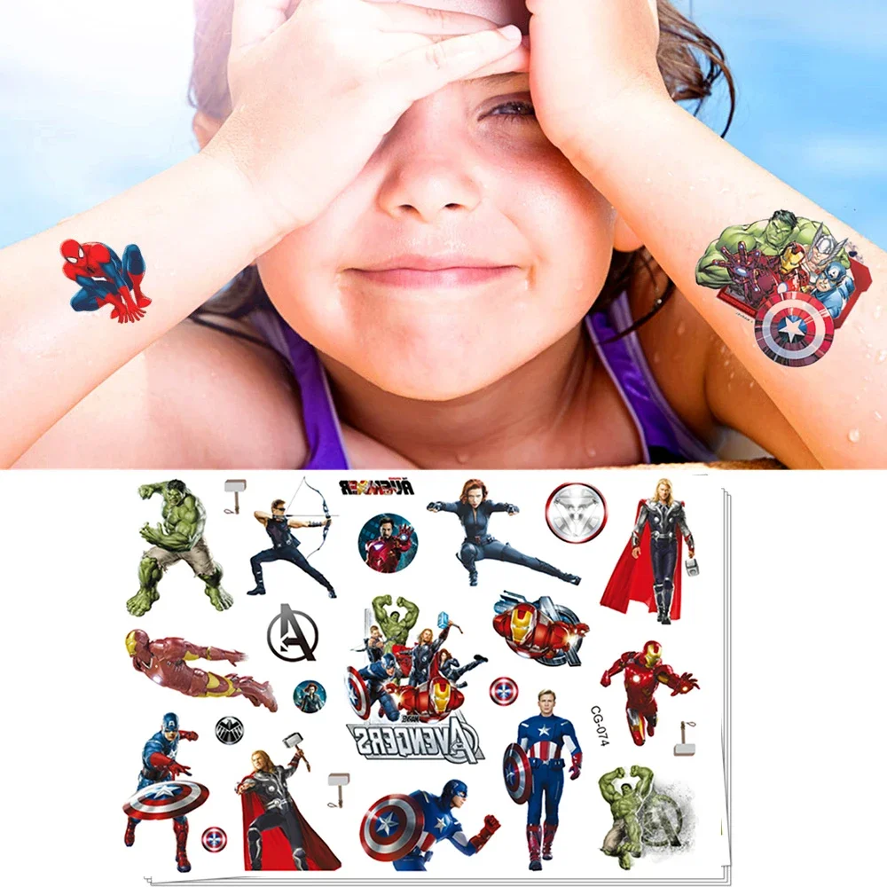 Marvel Spiderman Tattoo Sticker Action Figure Anime Iron Man Avengers adesivo tatuaggio impermeabile per ragazzi giocattoli regalo di compleanno per