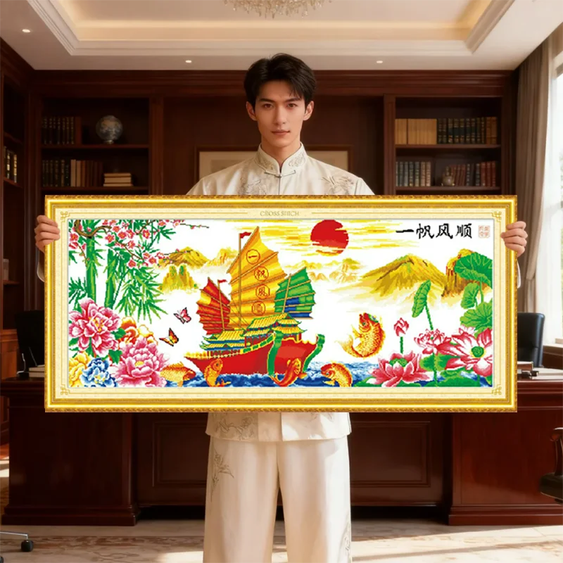 

Hand Embroidery Cross Stitching Tead Living Room Simple High End Aosphere Lacape Nine Fi Picture New 2026 fan Feng...