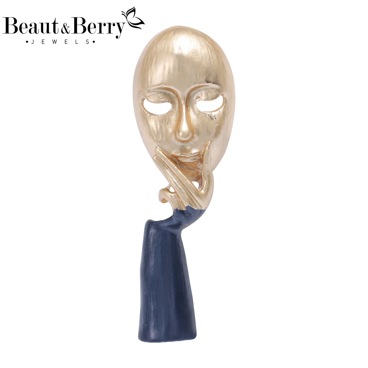 Beaut&Berry Trendy Enamel Hand-Held Mask Brooches for Women Unisex Novelty Pins Casual Party Jewelry Accessories Gift Decoration