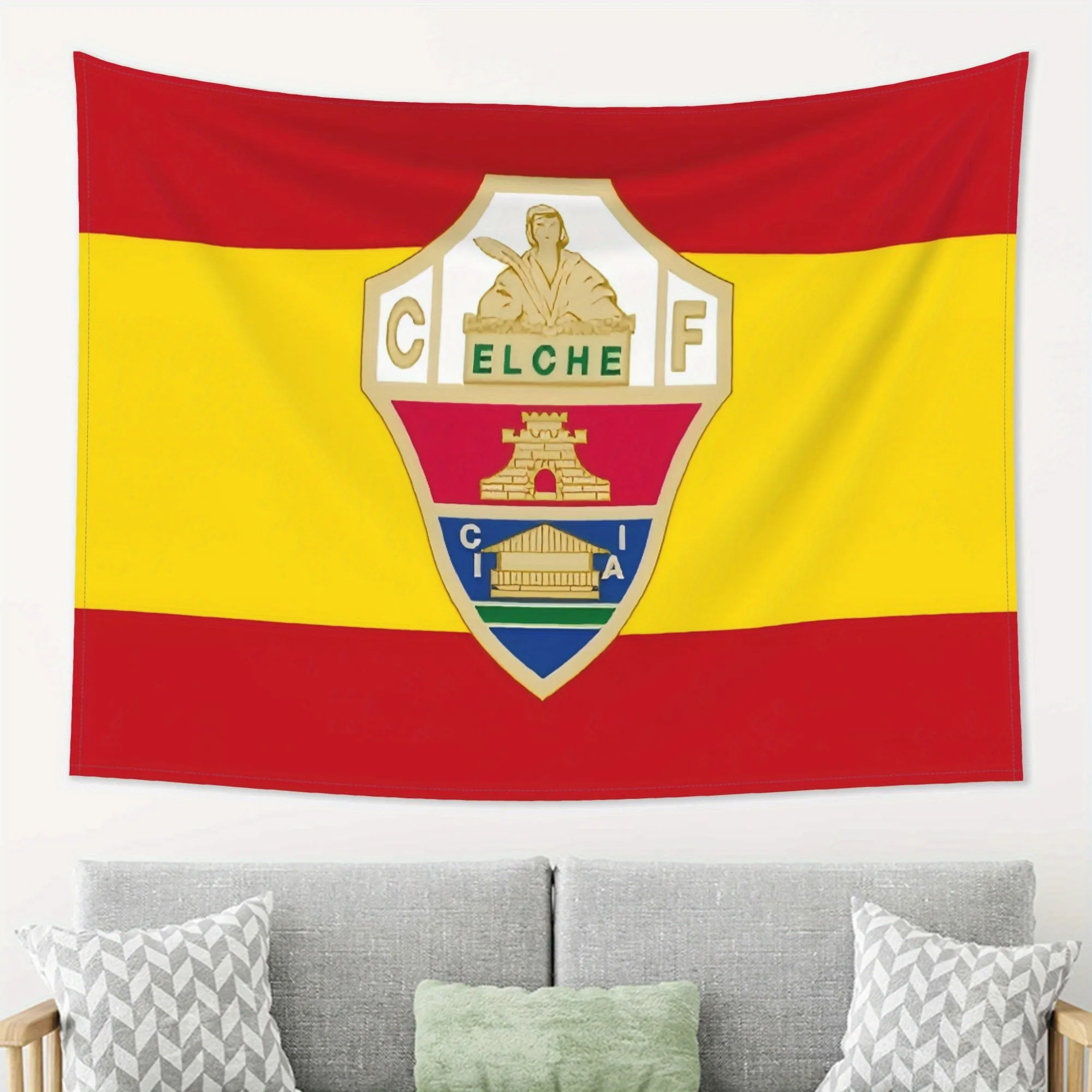 Bandera de fútbol, emblema tejido de varios tamaños, rayas de Elche CF, poliéster, dormitorio, ventilador, cueva, decoración, regalo único