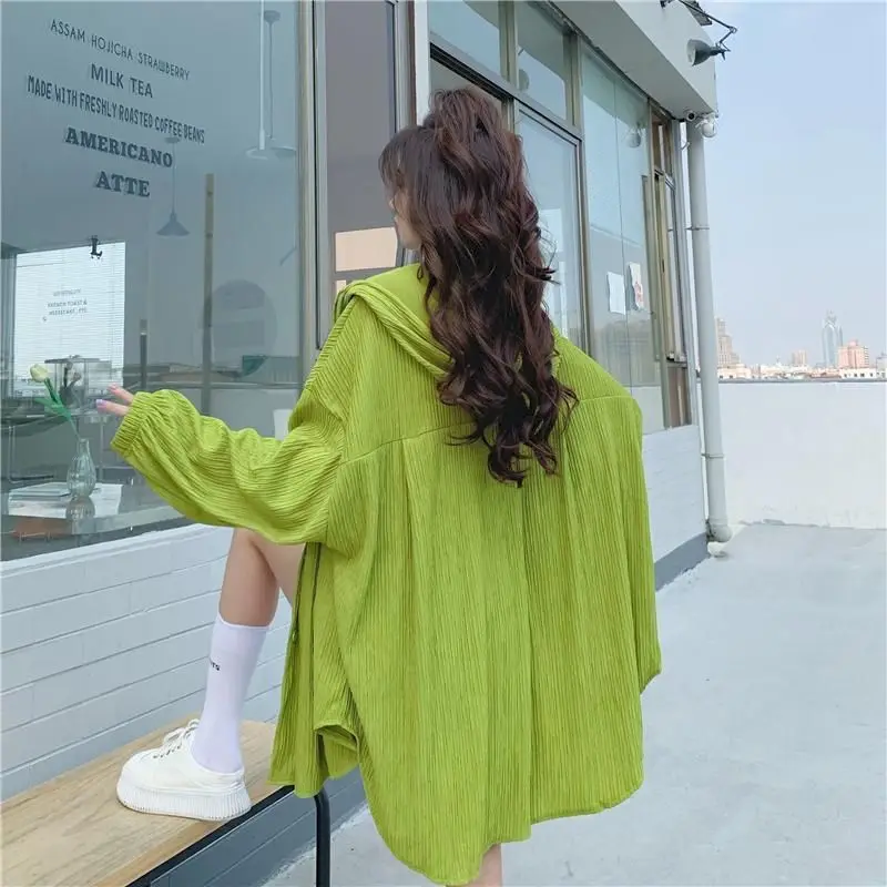 Oversized Hooded Coats Women Summer Trend Thin Sunscreen Hoodie Mid-length Air-conditioned Cardigan Jacket Fashion Casual Tops