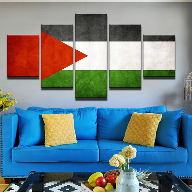 No Framed 5 Pcs Palestinian Flag HD Cuadros Wall Art Canvas Posters Pictures Paintings Home Decor for Living Room Bedroom