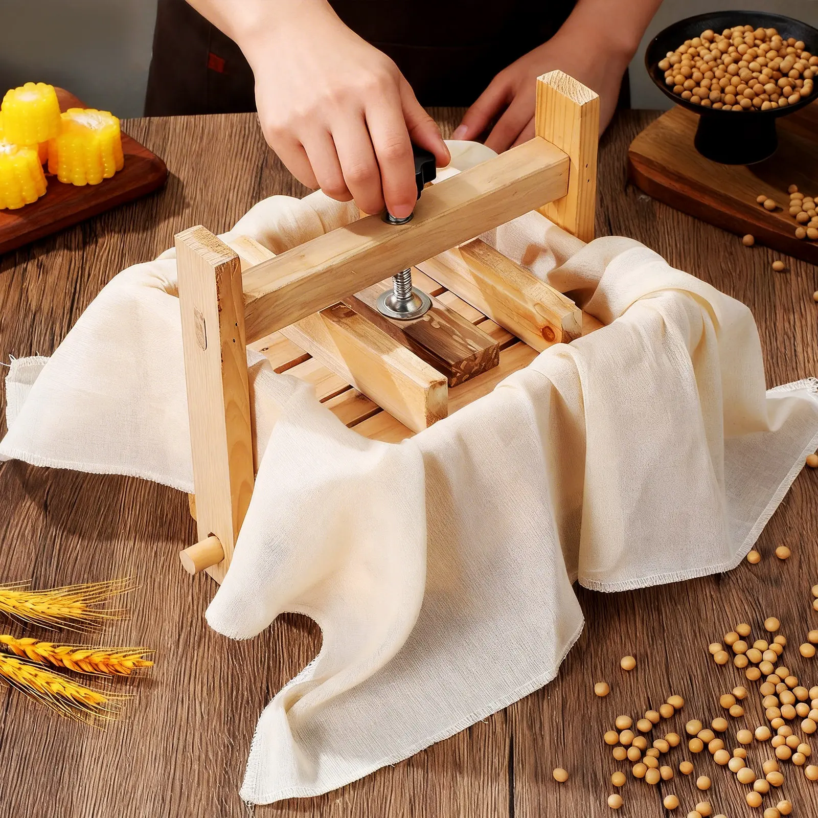 1Set Tofu Press Mold Wooden DIY Tofu Making Kit for Homemade Soybean Curd Cheese Pressing Stable Reliable Kitchen Supplies
