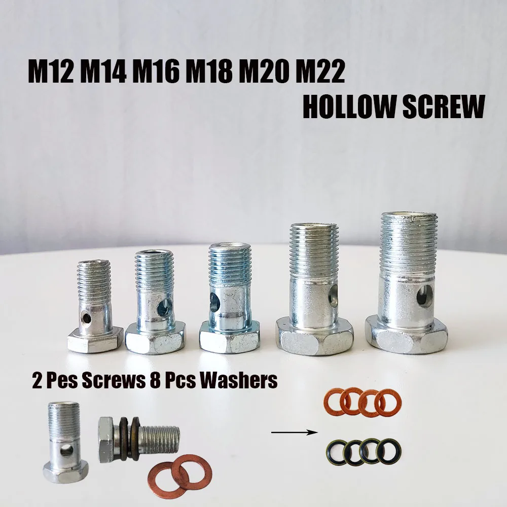 M12/14/16/18/20/22x1.5mm Male Thread Flat Hollow Screw Motorcycle Refit Oil Cooler Fittings Straight Through Diesel Engine Bolt