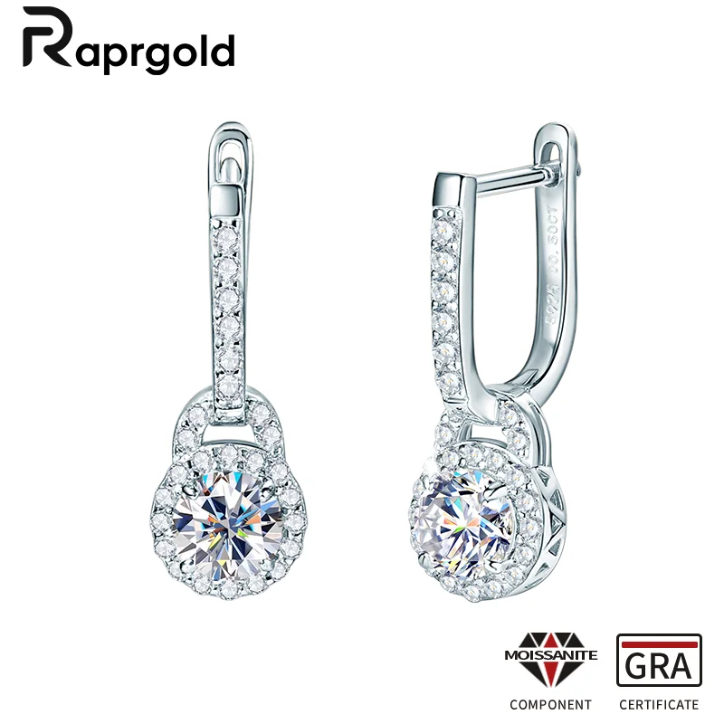 Brincos de argola de moissanite brilhantes certificados RAPRGOLD 925 prata esterlina piercing em forma de U brinco para mulheres joias finas presentes