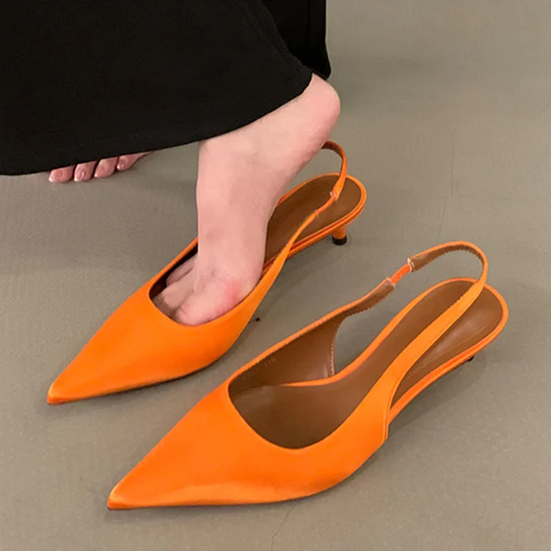 2024 Autumn New Brand Women Sandal Shoes Fashion Pointed Toe Shallow Slip On Slingback Shoes Thin Low Heel Pumps Lady New Woman