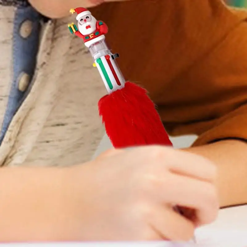 คริสต์มาสปากกาการ์ตูน Plush Fluffy ปากกาลูกลื่น Santa Claus Reindeer Snowman น่ารักปากกาลูกลื่นสําหรับเด็กผู้หญิงคริสต์มาส Part