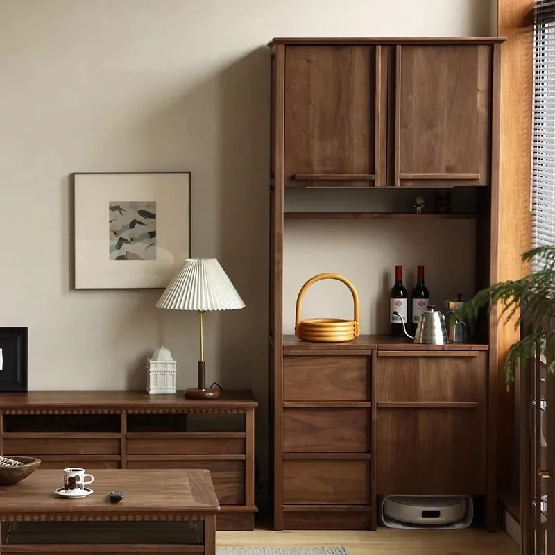 North American black walnut sweeping robot side cabinet Narwal stone chasing base station storage cabinet