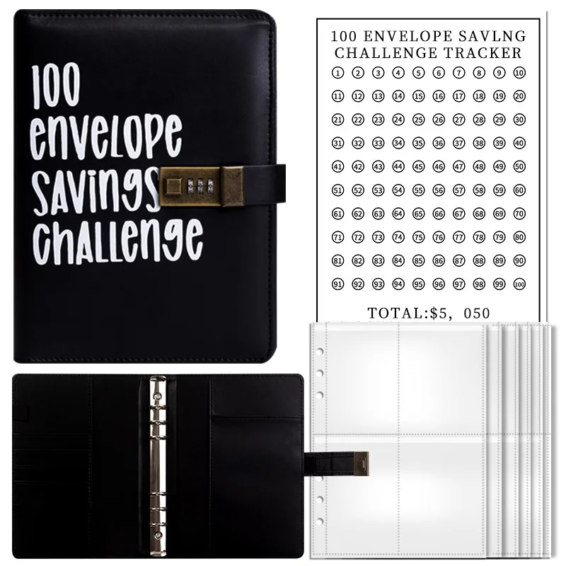 100 Day Challenge Lovers Envelope Budget Loose-Page Notebook Macaron Password Lock Creative Cash Planning Ledger