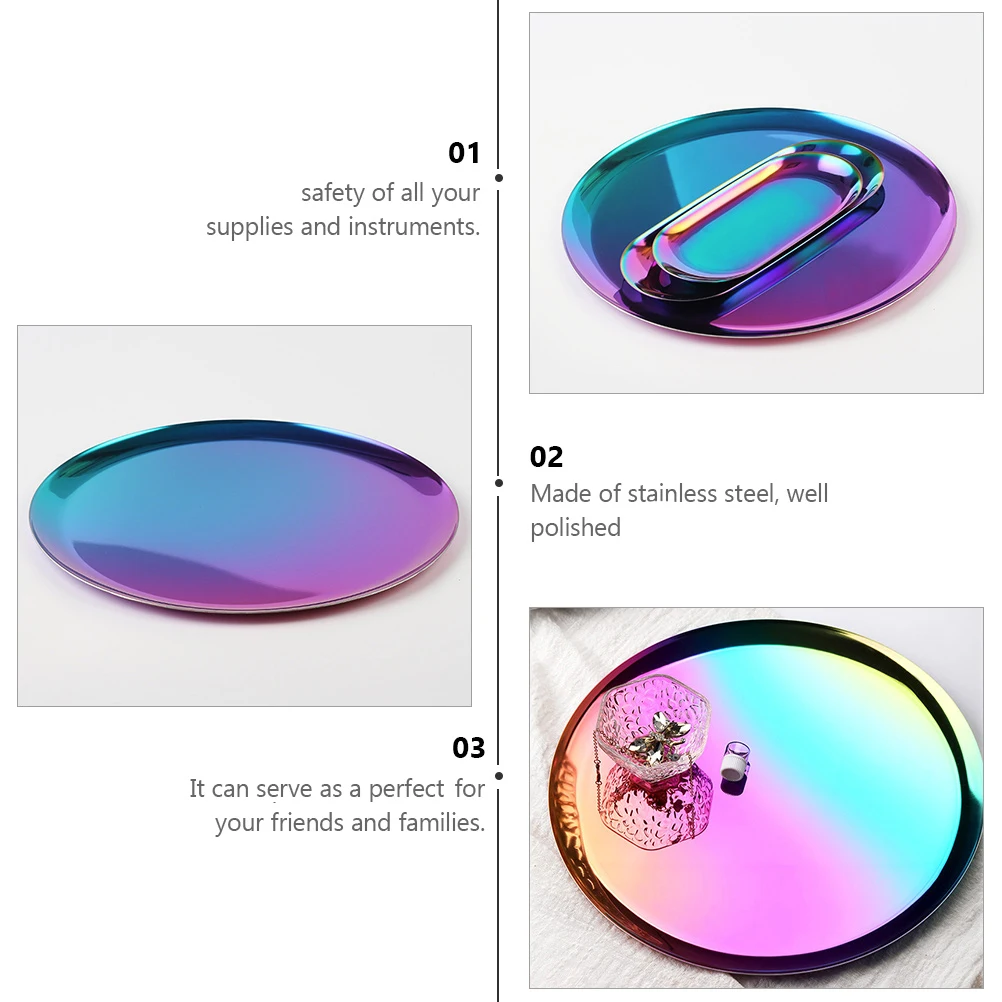 

1pc Fruit Plate Stainless Steel Snack Cake Dessert Serving Tray Home Office Storage Tableware Kitchen Bar Accessory