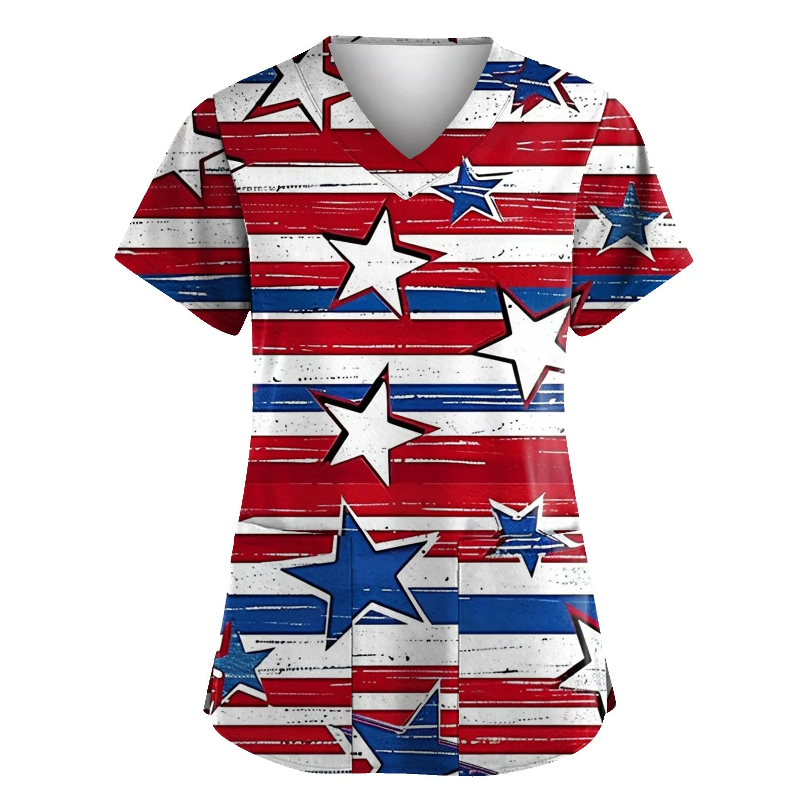 

Women Nurse Uniform 3d Independence Day Printed V-Neck Pocket Medical Uniforms Cartoon Nursing Scrubs Uniforme Enfermera