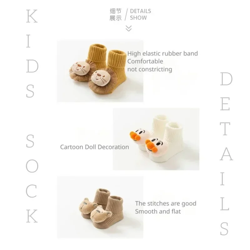 Cute Cartoon-Doll Decoration Baby Socks Spring Summer Anti-slip Newborn Baby Socks for Floor for 0-2 Baby Comfortable Loose