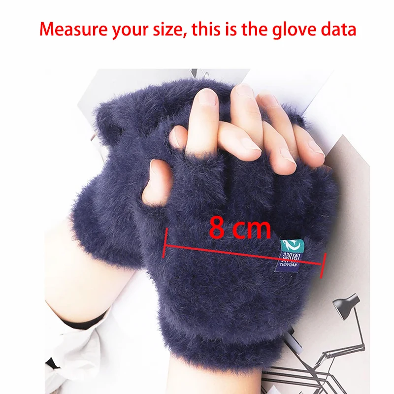Plush Fingerless Gloves Female Winter Mitten Soft Warm Student Women Flip Gloves Outdoor Write Gloves Thickened Cold Protection