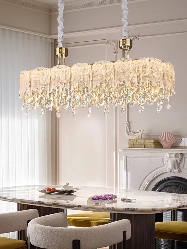 

Овальная люстра, серия Dewdrop-Under-Leaf, высококачественные хрустальные подвесные светильники, украшение потолка столовой, современный роскошный светильник