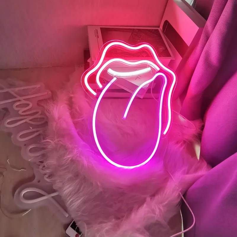 

Tongue and Lip Neon Sign Sexy Mouth Light LED Wall Decor Tongue Sticking Out Light Up Sign USB Powered Room Decoration