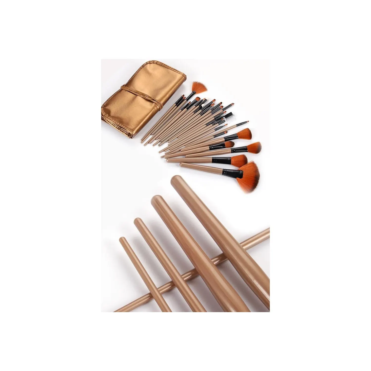 Mujgan 24 Pieces Tan Brown Leather Bag Brush Set professional makeup brush. Bristles, soft and comfortable touch-N