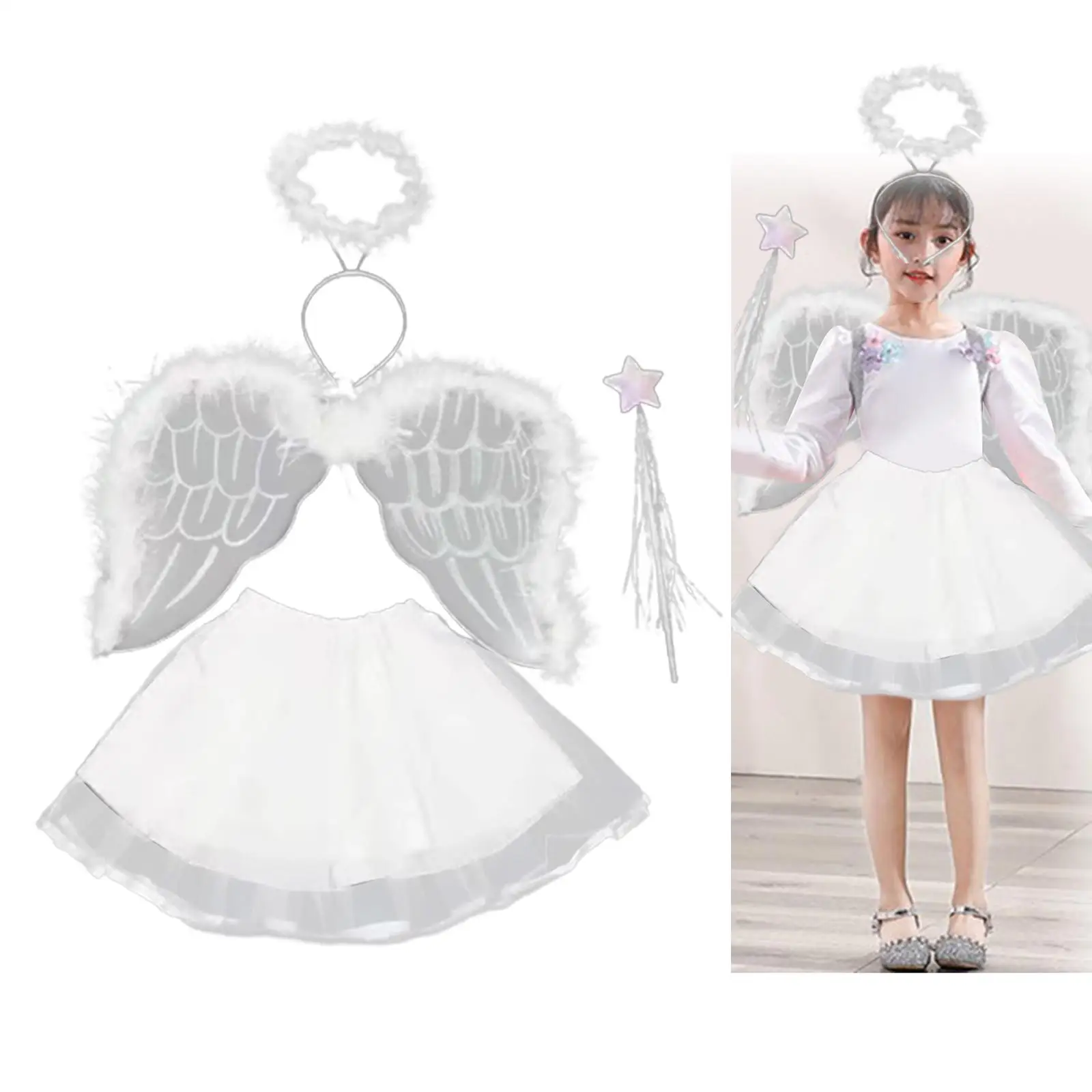 Angel Costume for Girls Cute Kids Cosplay Halloween Cosplay Costumes for Festival Role Play Birthday Stage Performance Carnival