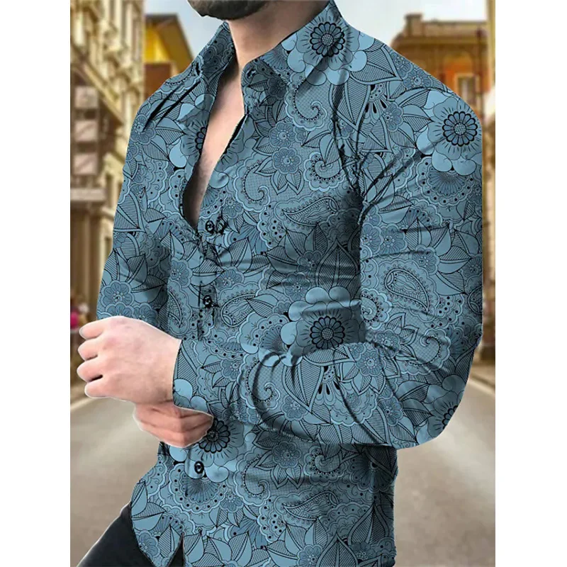 Vintage Social Long Sleeved Shirts For Men Oversized Casual Shirt Tiger Print Button Tops Men\'s Clothing Outdoor Party Clothing