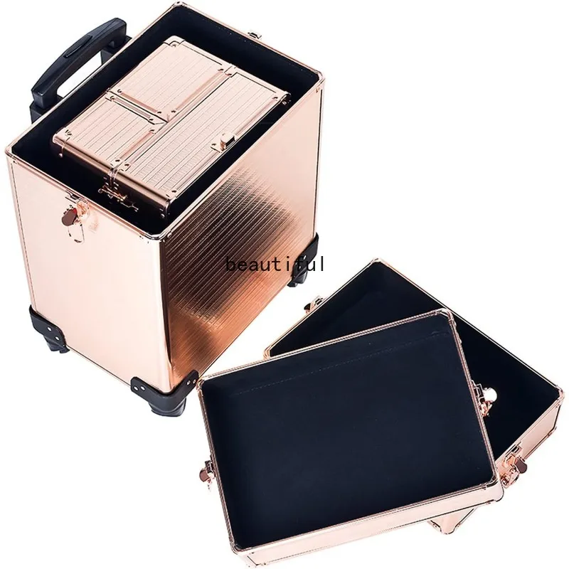 Canalcase-carrito 4 en 1 portátil de aluminio para maquillaje profesional, viaje con compartimentos varios tamaños