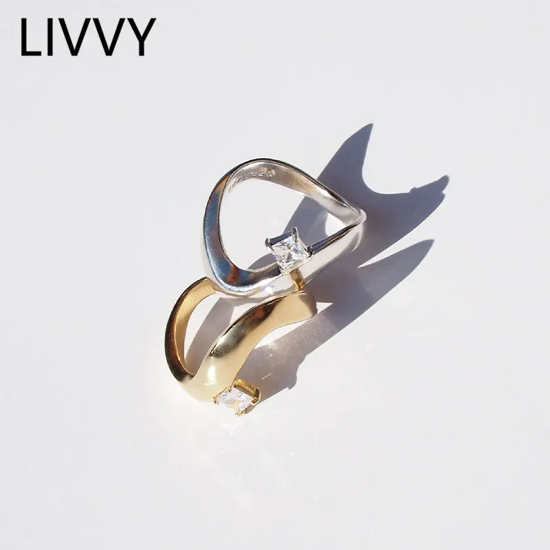 LIVVY Silver Color Simple Fashion Creation Irregular Twist Zircon Ring For Girls Temperament Fine Jewelry Accessories