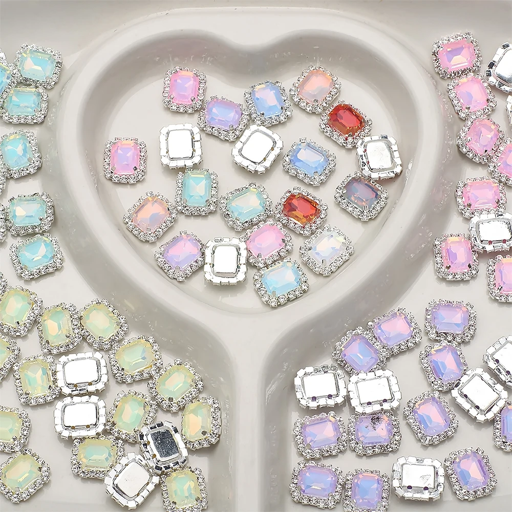 10 Stück 10 x 14 mm rechteckige Strass-Splitter-Klauenfassungen zum Aufnähen, Mokka-Opal-Klaue, flache Rückseite, Nähen, DIY-Handwerk, Schmuckzubehör