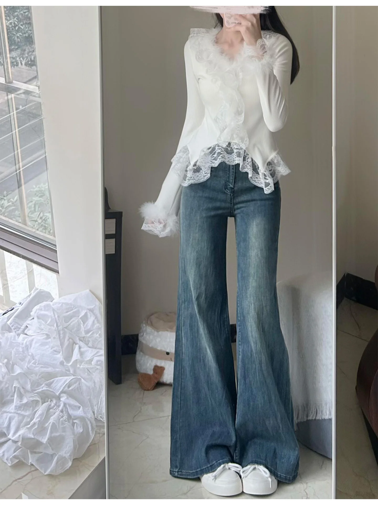 

Джинсы женские Spring 2026 American High Street Blue Bell Bot, размер S, облегающие, с эффектом утягивания, повседневные, с высокой талией, деним