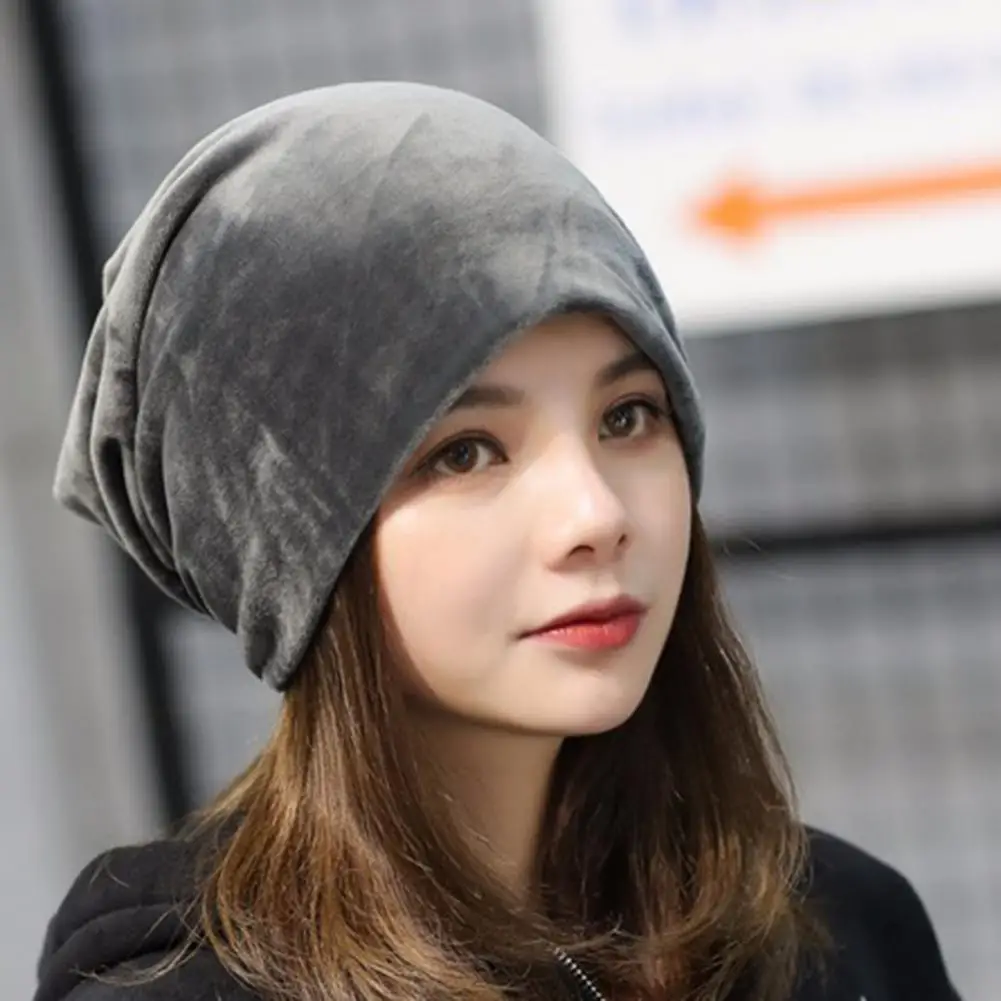 Velvet Women Beanie Hat Elastic Solid Color Baggy Slouchy Warm No Brim Plush Winter Beanies шапка женская зимняя bonnet femme