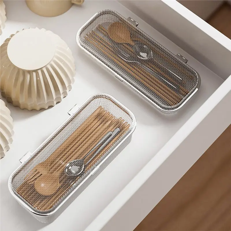 ABJI-Stainless Steel Spoons Basket Mesh Cutlery Box Cleaning Basket For Dishwasher Small Items Kitchen Tools Storage